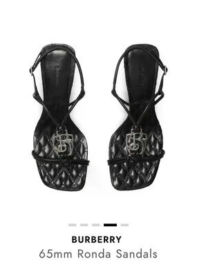 Authentic Burberry Black Quilted Ronda 65mm Sling Sandals with Silver Logo
